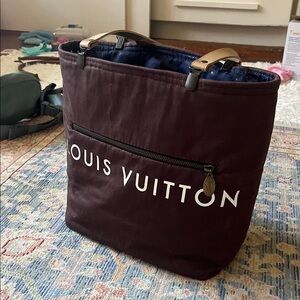 Dark brown tote using Vitton dust bag fabric